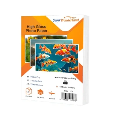 Image of Labelwonderland Inkjet 7x5 Photo Paper Pack of 100 Sheets for Printer 260 GSM 13 x 18cm