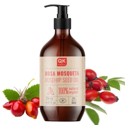 Image of Rosehip Oil, 100% Pure Organic Vegan 250 ml for Scars and Stretch Marks Anti Wrinkle Aging BIO Cold Pressed