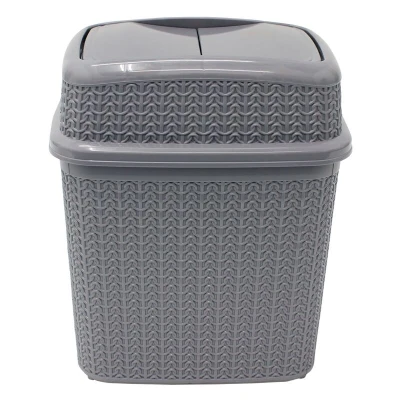 Image of JVL 13 357GY Knit Design Loop Plastic 10 Litre Push Top Bin, Grey, 28 x 21 32.5 cm