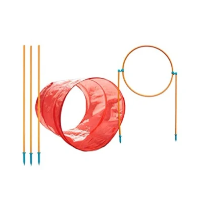 Image of Outward Hound Kyjen 42003 Zip &amp; Zoom Outdoor Agility Kit 3 Obstacle Dog with Tunnel Weave Pole High Jump, Large, Multicolor