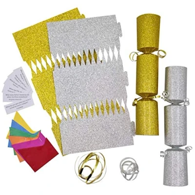 Image of evelay 12 Make Your Own Christmas Cracker kit Crackers Hats Snaps Silver &amp; Gold