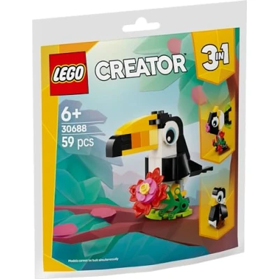 Image of LEGO Creator 3 in 1 Tropical Toucan, 59 Pieces, Ages 6+, Building Paper Bag Set 30688