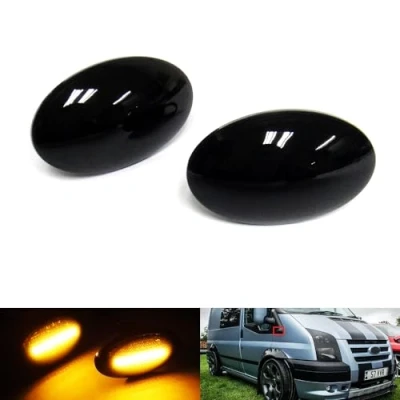 Image of RZG 2x Black Smoked Lens Side Indicator Amber LED Marker Repeater Light For 1994 14 Transit Tourneo Fiesta III IV Mondeo I Ka