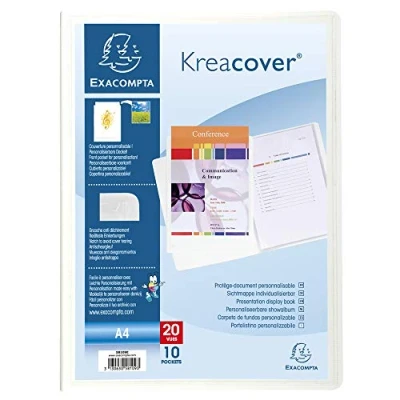 Image of Exacompta Ref 58109E Kreacover Collection Opaque Rigid PP Display Book 240 x 320mm in Size, Suitable for A4 Documents, 10 Pockets, 20 Viewing Pages White