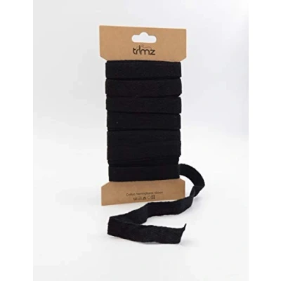Image of Trimz Single Herringbone Cotton Ribbon, Black, 15mm x 5m