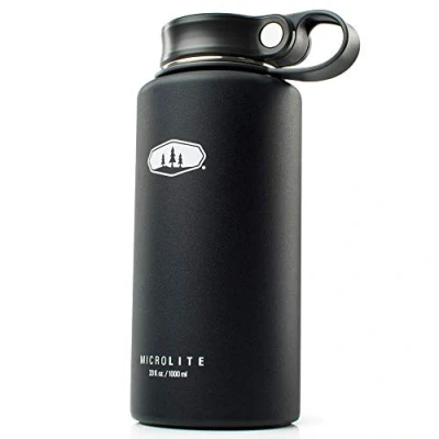 Image of GSI Outdoors, MicroLite 1000 Twist 33 fl.oz. Vacuum Insulated Stainless Steel Water Bottle, Black