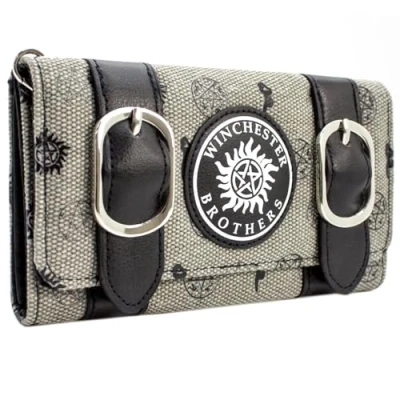 Image of Super Natural Winchester Bros Devil Trap Emblem Purse Tri Fold Coin Pocket &amp; Card Holder, Grey
