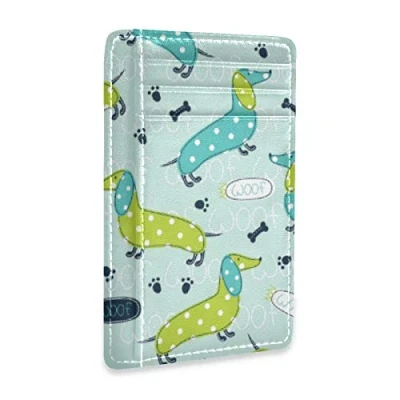 Image of Linomo Thin Leather Card Holder and Money Clip Cute Dachshunds Dog Wallet RFID Blocking for Men &amp; Women