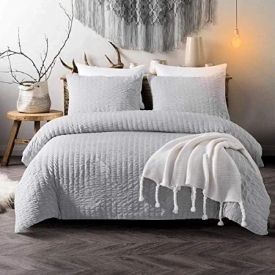 Image of [hachette] SEERSUCKER DUVET COVER BEDDING BED SET WITH PILLOWCASES (Grey Silver, Single)