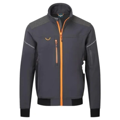 Image of Portwest EV464 Men&#039;s Waterproof Softshell Bomber Jacket Lightweight Breathable Reflective Workwear with Hood Metal Grey, Large