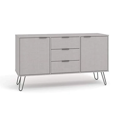 Image of Home Source Sideboard Cupboard, Living Room Industrial Storage Cabinet, 3 Drawer, Grey, Engineered Wood