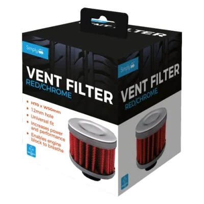 Image of Simply AFV01 Universal Red Chrome Air Vent Filter 40x50mm in Size Improves Engine Performance Enables Block to Breath