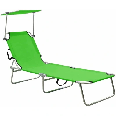 Image of vidaXL Folding Sun Lounger with Canopy Green Aluminium