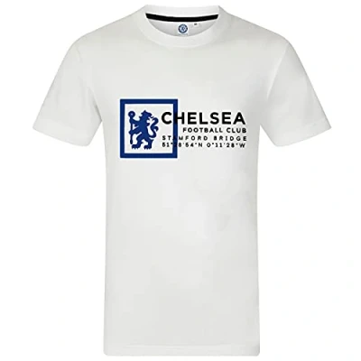 Image of Chelsea FC Official Football Gift Boys Stadium Graphic T Shirt White 8 9 Years