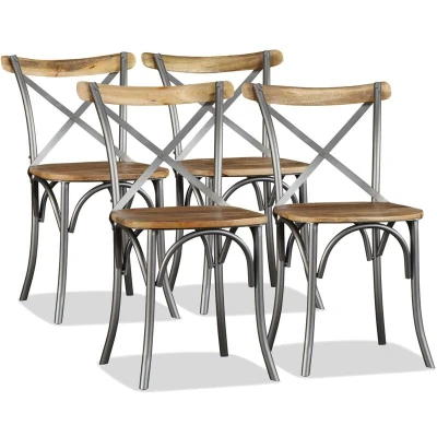 Image of vidaXL Dining Chairs 4 pcs Solid Mango Wood and Steel Cross Back