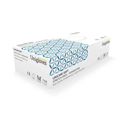 Image of We Can Source It Ltd Latex Free Blue Stretch Vinyl Disposable Powder Gloves for Food Medical Surgical Applications Small (Box of 100)