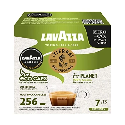 Image of Lavazza, A Modo Mio Tierra for Planet, 256 Coffee Capsules, an Espresso with Fruity Notes, 100% Arabica, Intensity 7/13, Medium Roast, 16 Packs x Pods