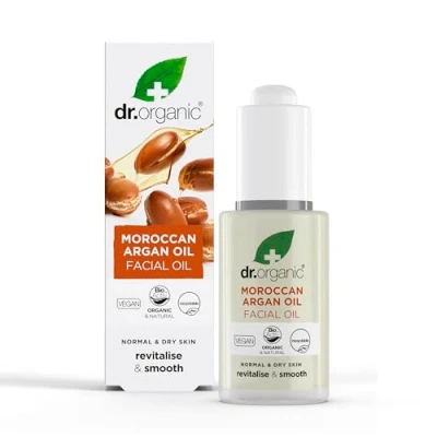 Image of Dr Organic Moroccan Argan Oil Facial Oil, Moisturising, Normal &amp; Dry Skin, Mens, Womens, Natural, Vegan, Cruelty Free, Paraben SLS Organic, 30ml, Packaging may vary
