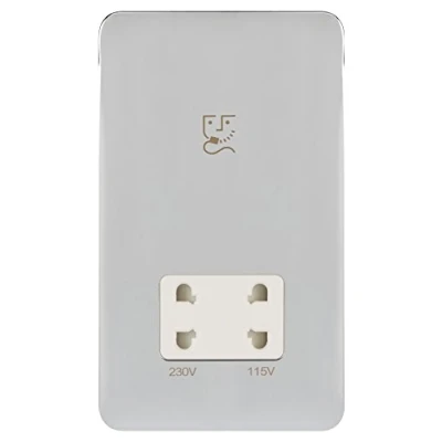 Image of Schneider Electric Lisse Screwless Deco Shaver Socket, Dual Voltage, 115/230V, GGBL7090WPCS, Polished Chrome with White Insert