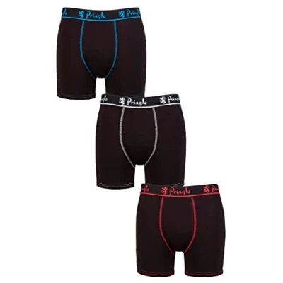 Image of Mens 3 Pack Pringle Bamboo Boxers Black Red / Light Blue S