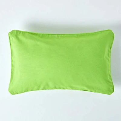 Image of HOMESCAPES 100% Cotton Plain Green Cushion Cover 30 x 50 cm Rectangular 12 20 Inches Bright Lime Sofa Pillow Washable