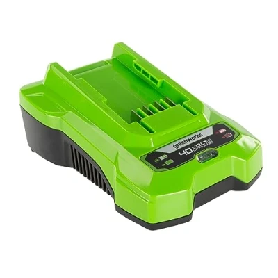 Image of Greenworks 40V Battery charger. Universal Charger for Garden and Power Tools. Charges 2Ah in 60 Mins. Original Compatible with All Batteries. 3 Year Warranty. G40C
