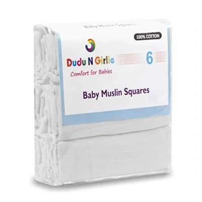 Image of Dudu N Girlie 100 Percent Cotton Baby Muslin Squares, 6 Piece, White