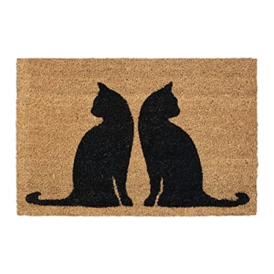 Image of Relaxdays Cute Cats Theme Doormat Rubber, 40 x 60 cm, Door Mat Inside &amp; Outside, Non Slip, Natural Coir/Black, Polyvinyl Chloride Coconut fibre