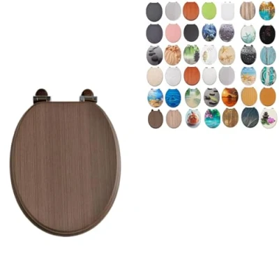Image of 18&quot; MDF Toilet SEAT Universal Adjustable Fit Most Toilets Oval Seat┃Bathroom Standard Wooden WC +Fittings (Dark Wooden)