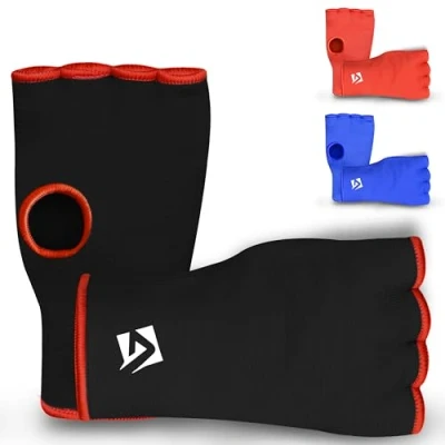 Image of AQF Boxing Inner Gloves Elasticated Fist Protector Mitts Bandages Alternative to Hand Wraps Breathable (Black, M)
