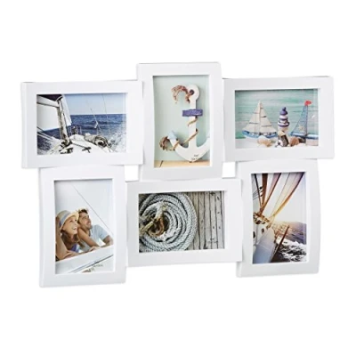 Image of Relaxdays Multiple Picture Frame, 6 Photo Collage 3D Hanging White