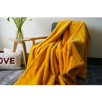 Image of Y H MUSTARD Faux Fur Rabbit Throws Blankets Throw for Sofa Bed Tv Soft Plush Warm Cozy Double Size 150 x 200cm