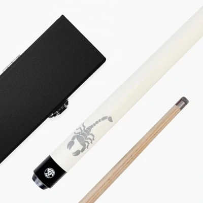 Image of Jonny 8 Ball SCORPION 57 Inch 2 Piece Centre Joint Ash Snooker Pool Cue and Case Set with 9mm Tip Hard (White Black Case)