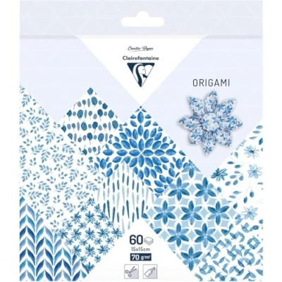 Image of Clairefontaine Ref 95349C Origami Paper (Pack of 60 Sheets) 15 x 15cm in Size, 70gsm Paper, Printed Design on Front &amp; Plain Backs Shibori Patterns