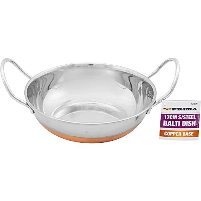 Image of BARGAINGALORE 4PC 17CM BALTI Dish KARAHI Metal Curry Serving Stainless Steel Copper Base New