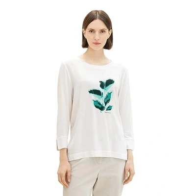 Image of TOM TAILOR Women&#039;s 1038161 T Shirt in Material Mix with Print, 10315 whisper White, M