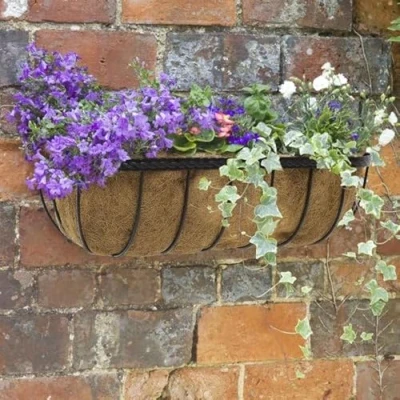 Image of garden Mile 30in Wall Hanging Basket Outdoor Durable Metal for Decorations, Balcony, Patio Flower Planters Weatherproof planter (Saxon Trough 30in)
