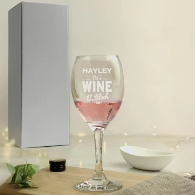 Image of Custom Personalised Wine O&#039;Clock Engraved Glass Mother&#039;s Day, Birthday, Christmas, Celebration