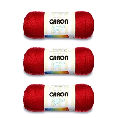 Image of Caron Simply Soft Harvest Red Yarn 3 Pack of 170g/6oz Acrylic 4 Medium (Worsted) 315 Yards Knitting/Crochet