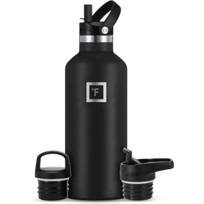 Image of Insulated Water Bottle with Straw Lid Narrow 950ml (3 Lids) Cold 24hrs &amp; Hot 12hrs Drinks Double Walled Stainless Steel Metal Leakproof Travel Sports Gym Camping Hiking Hydration Flask