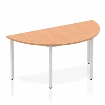 Image of DYNAMIC Semicircle Meeting Table Oak MFC Box Frame Legs Silver Impulse 1600 x 800 725mm