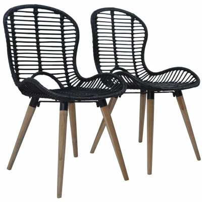 Image of vidaXL Dining Chairs 2 pcs Black Natural Rattan