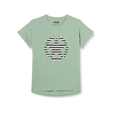 Image of JEEP Women&#039;s J Woman T Shirt Oversize Star Striped Print Turn up Sleeve J22W, Jade Green, XL