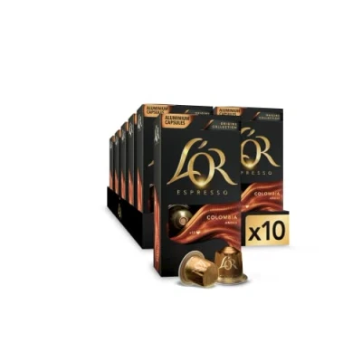 Image of L’OR Espresso Coffee Colombia Intensity 8 Nespresso®* Compatible Aluminium Capsules 10 Packs of (100 Drinks)