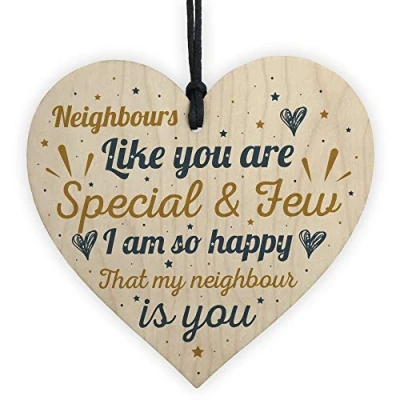 Image of RED OCEAN Thank You Neighbour Gift Handmade Wooden Hanging Heart Plaque Friendship Friend Home Sign