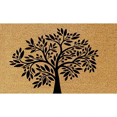Image of EHC Large Infinity Tree Patterned,Decorative, PVC Backed Heavy Duty Entrance Coir Mat, Natural &amp; Black