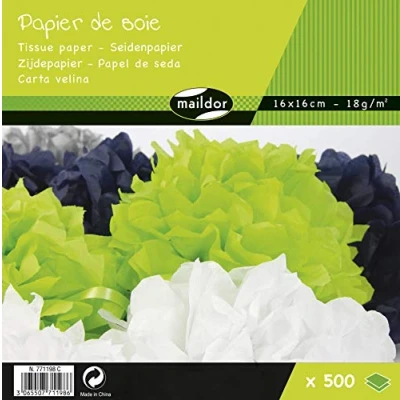 Image of Clairefontaine Ref 771198C Maildor Tissue Paper (500 Sheets per Pack) 16 x 16cm, 18gsm Material Suitable for Wrapping, Card Making &amp; Crafting Assorted Colours