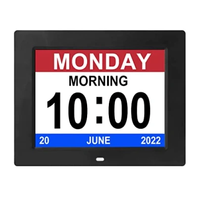 Image of Dementia Clock 12 Alarms Auto Dim Options Non Abbreviations Day &amp; Month Digital Calendar for Alzheimer Vision Impaired Memory Elderly
