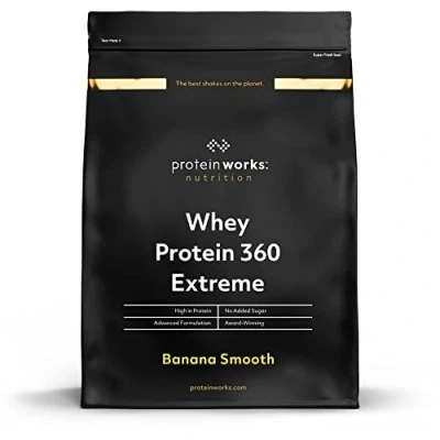 Image of Protein Works Whey 360 Premium Shake Powder Blend No Added Sugar 40 Servings Banana Milkshake 1.2kg