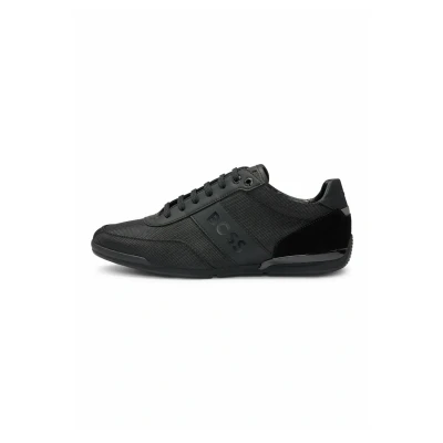 Image of BOSS Mens Saturn Lowp Leather Trim Trainers with Logo Details Size 7 Black